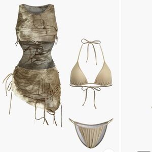 NWT MICAS Halter Bikini and Tie Dye Cover Up Sarong 3-pcs Set, Size Medium